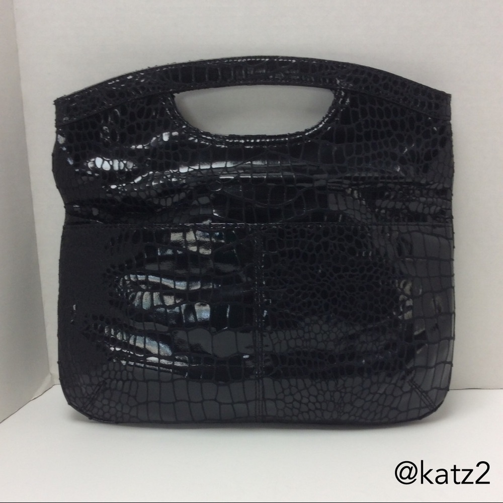Nine West Black Reptile-look Fold Em Clutch